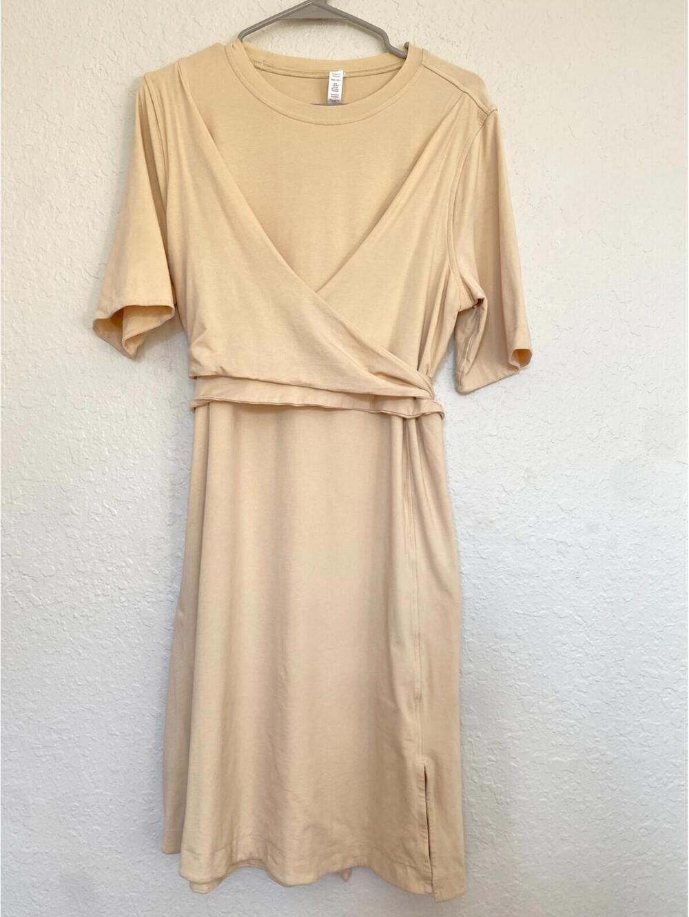 Neutral Beige Wrap-Front Women's Dress